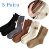5 Pairs Luxury Women Socks Designer Cashmere Wool Socks Solid Warm Thick Pile Embroidered Logo Mid-Calf Casual Snow Boot Socks