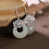New In Classic Style Natural Hotan Jade Eardrop Round Vintage Lotus Earrings for Women Charming Jewelry Gift
