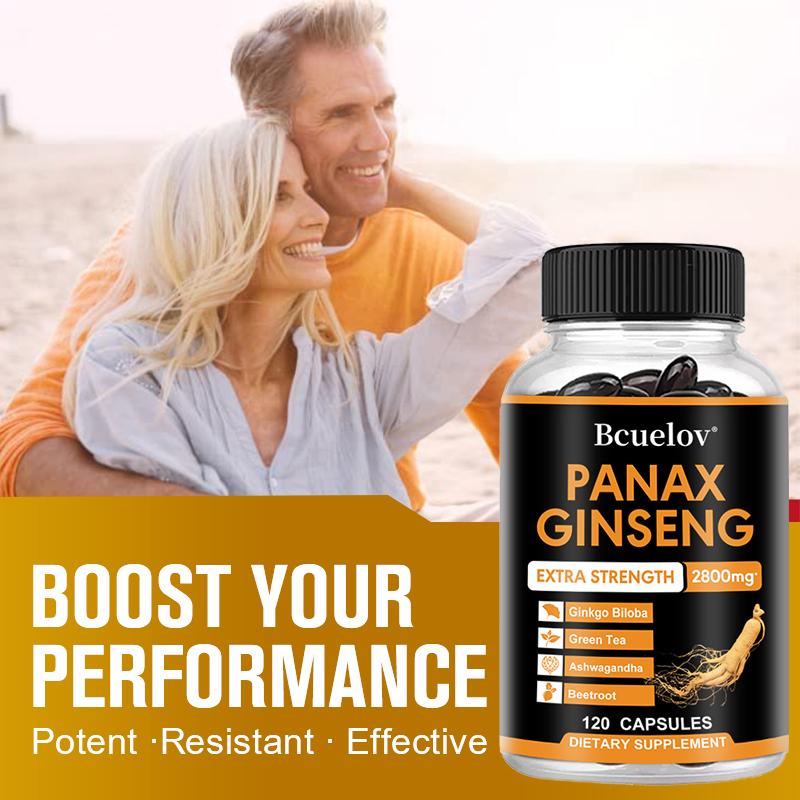 Panax Ginseng 2800mg Extra Strength Capsules, Herbal Supplement Blend with Ginkgo Biloba, Ashwagandha, Green Tea & Beetroot, Energy & Focus Support