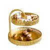 Double Layer Pastry Tray Decorative Copper Gold Biscuits Dessert Display Plate for Wedding Leaf