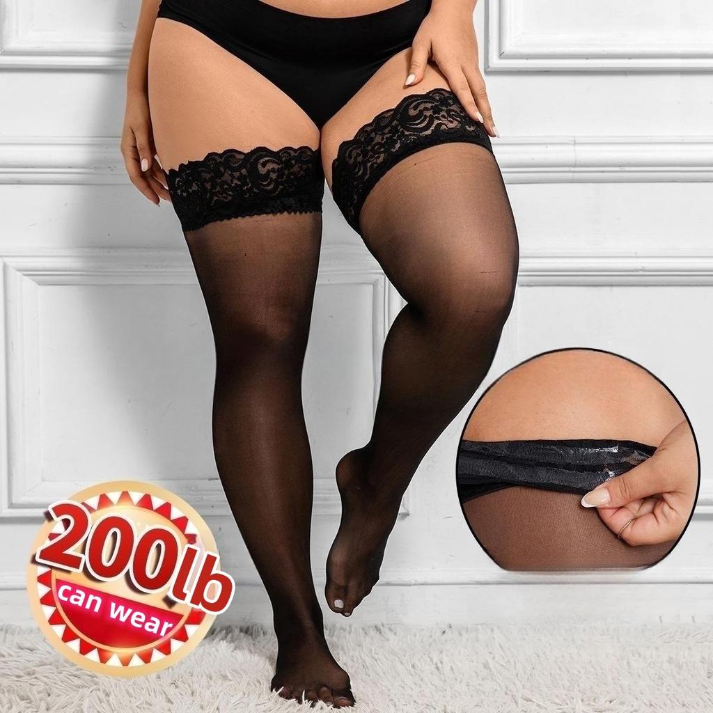 Queen Size Ladies Thigh High Lace Black Stockings Plus Large Size for Curvy Full-Figured Women Stretch Knee Long Socks XXXL