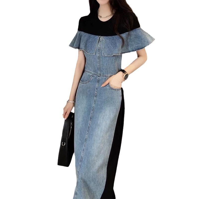 Свободное и тонкое платье женское летнее платье 2024 года новые товары средняя и длинная ретро-юбка из денима с оборками