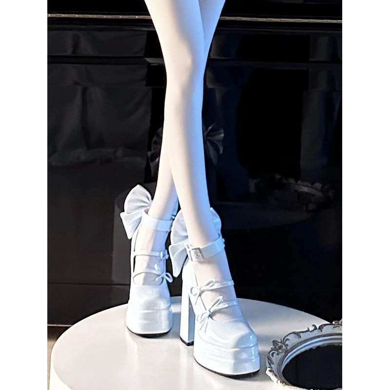 Универсальный толстый каблук, толстая подошва, Мэри Джейн 2024, осень, новая корейская версия, водонепроницаемые туфли на высоком каблуке с милым бантом, одинарные туфли для женщин