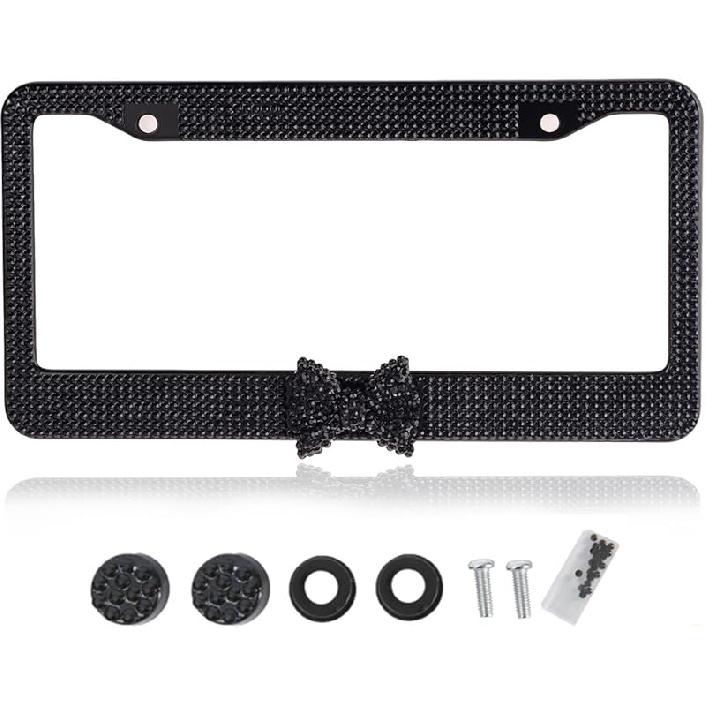 Fashion Premium Handmade Crystal License Plate Frames,Waterproof Bling License Plate Covers,US Universal Rhinestone License Plate Holder For Women(1