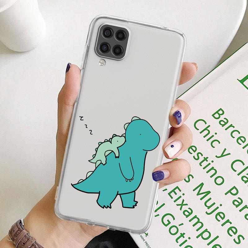Прозрачный чехол для Samsung Galaxy A52 A12 A51 A32 A21s A71 A32 A22 50 A70 A31 A72 5G, чехол для телефона, милый чехол с маленьким динозавром