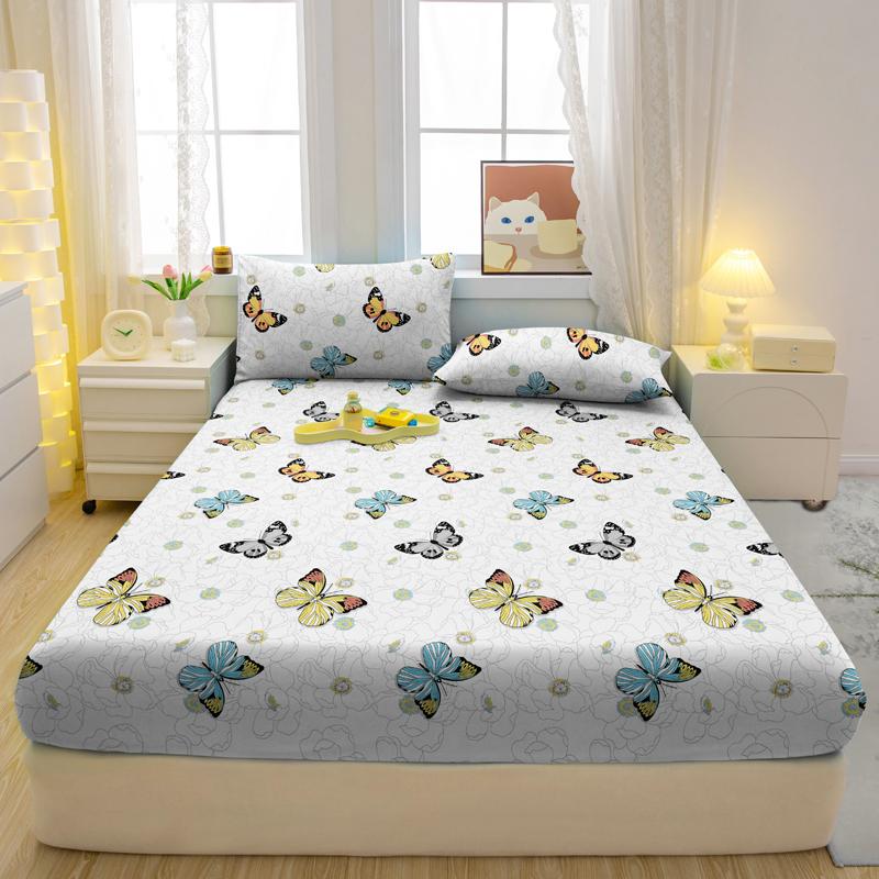 1 Simple Modern Butterfly Printed Matte Fitted Sheet, Bedroom Printed Bed Cover, Bedding (Excluding Pillowcases)