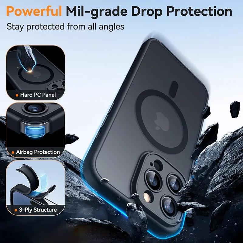 Матовый чехол для телефона для iPhone 16 15 14 13 12 11 Pro Max Plus для Magsafe Матовый прозрачный магнитный чехол-бампер для защиты объектива