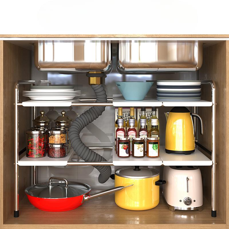 Kitchen Organiser Under Sink Rack Storage Shelves Expandable 2 Tier Cabinet Shelf Dishes Rack Under Sink Holder Bathroom Shelf