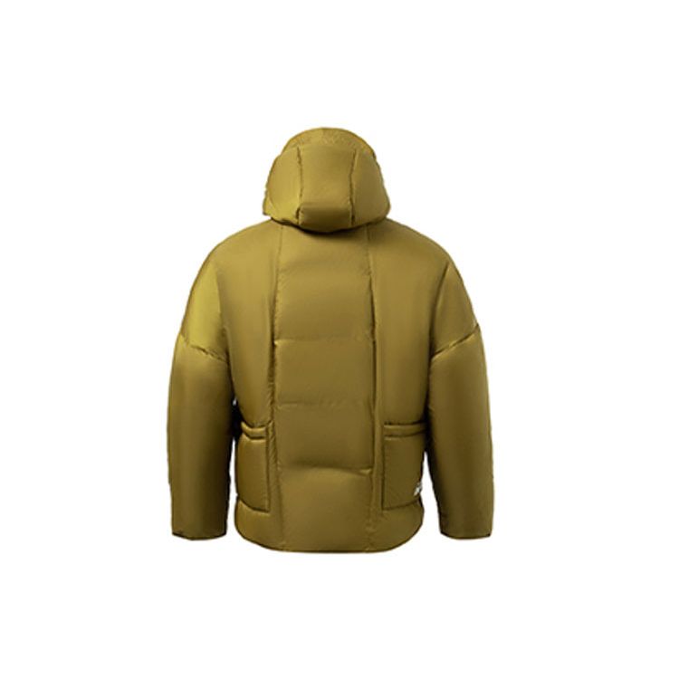 Li Ning Solid Color Hooded Down Jacket Men Outerwear Dark-Tea-Green AYMR485-1