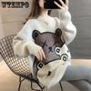 Mid-length Sweater Women's Autumn and Winter Thickening Loose Korean Version of The Bear Pattern Casual Daily Pullover Knitted Tops