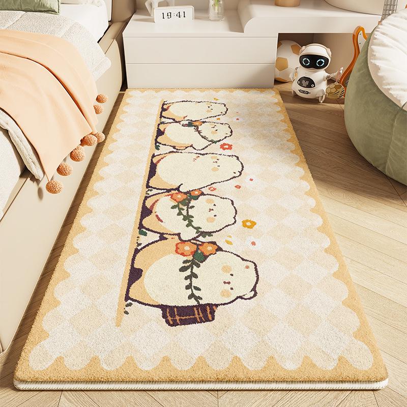 Детский мультяшный плюшевый прикроватный коврик - Искусственный кашемир, Милый и утолщенный напольный коврик для спальни девочки.