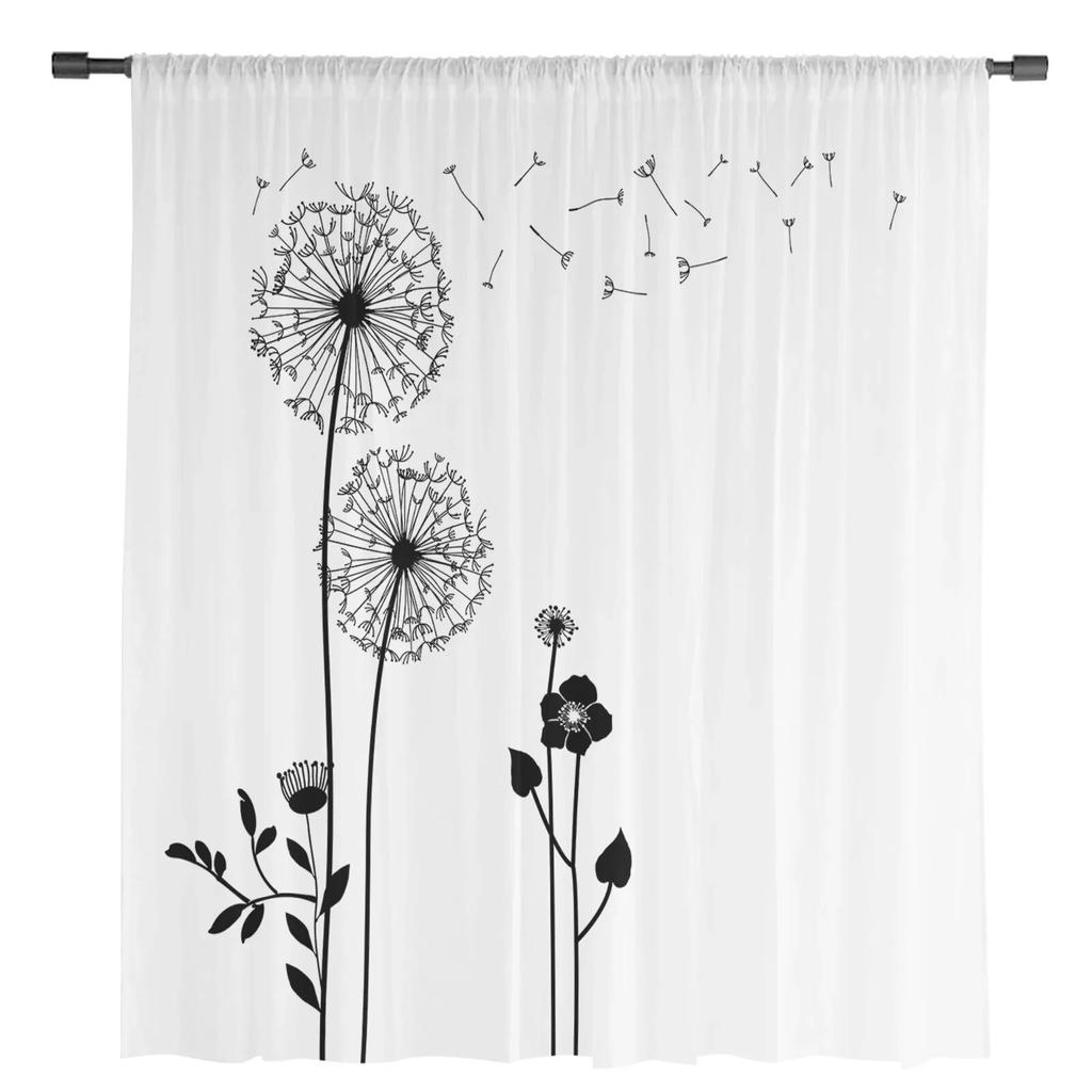 Dandelion Flowers Tulle Curtains for Living Room Drapes Window Sheer Modern Curtains for Bedroom Decor
