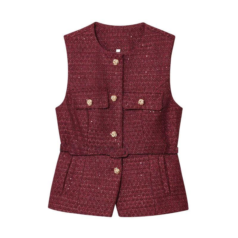 Araltay New Western Style Women Clothes Fashion With Belt Sequin Decorative Texture Vest Top 9298725