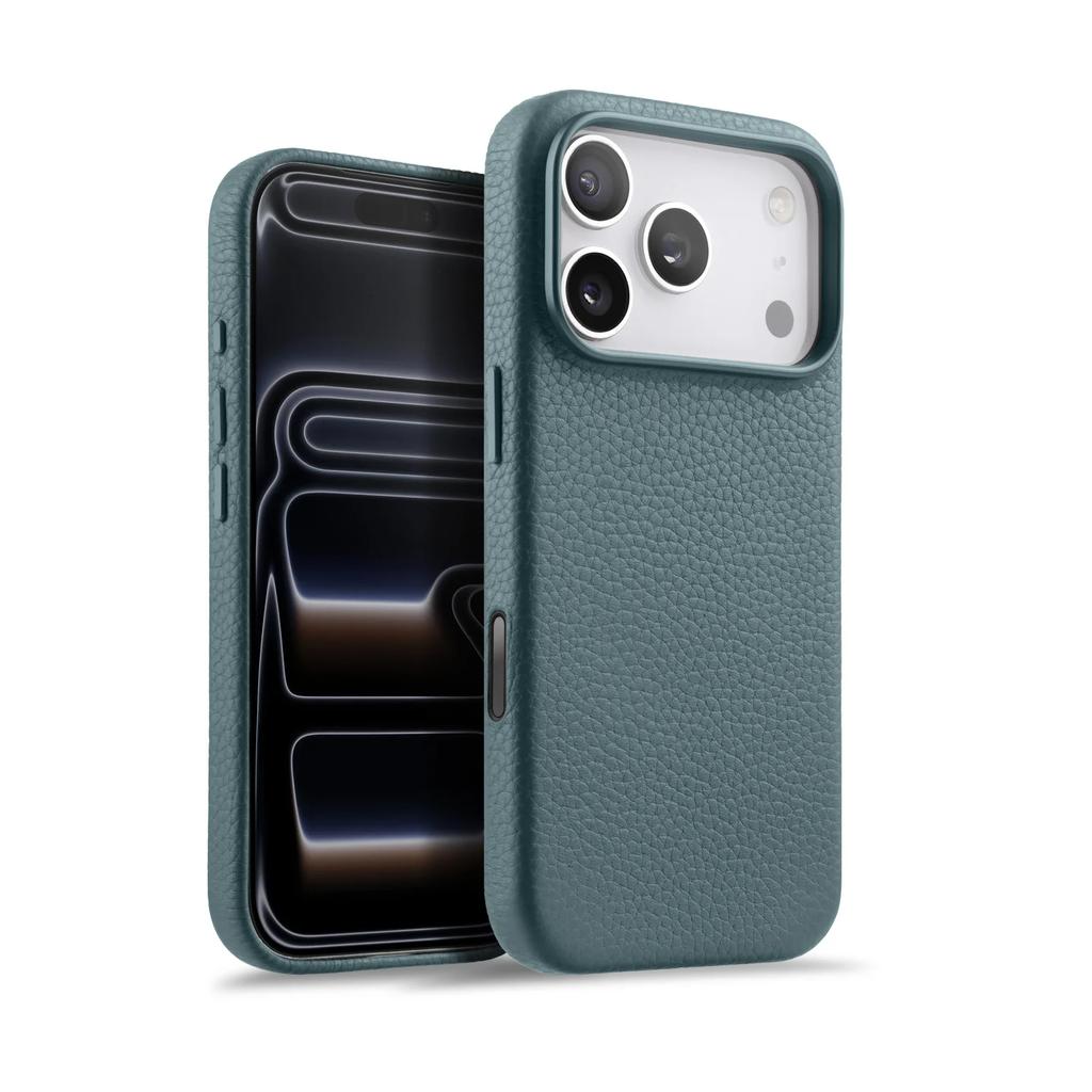 Melkco With AI Button Genuine Leather Case for iPhone 17 Pro Max Air Top-layer Cowhide Metal Lens Ring Magnetic Charging Cover
