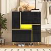 Modern Shoe Cabinet, Black Shoe Cabinet with High-Gloss Front and 16-Color LED Light (80 x 25 x 96 cm)