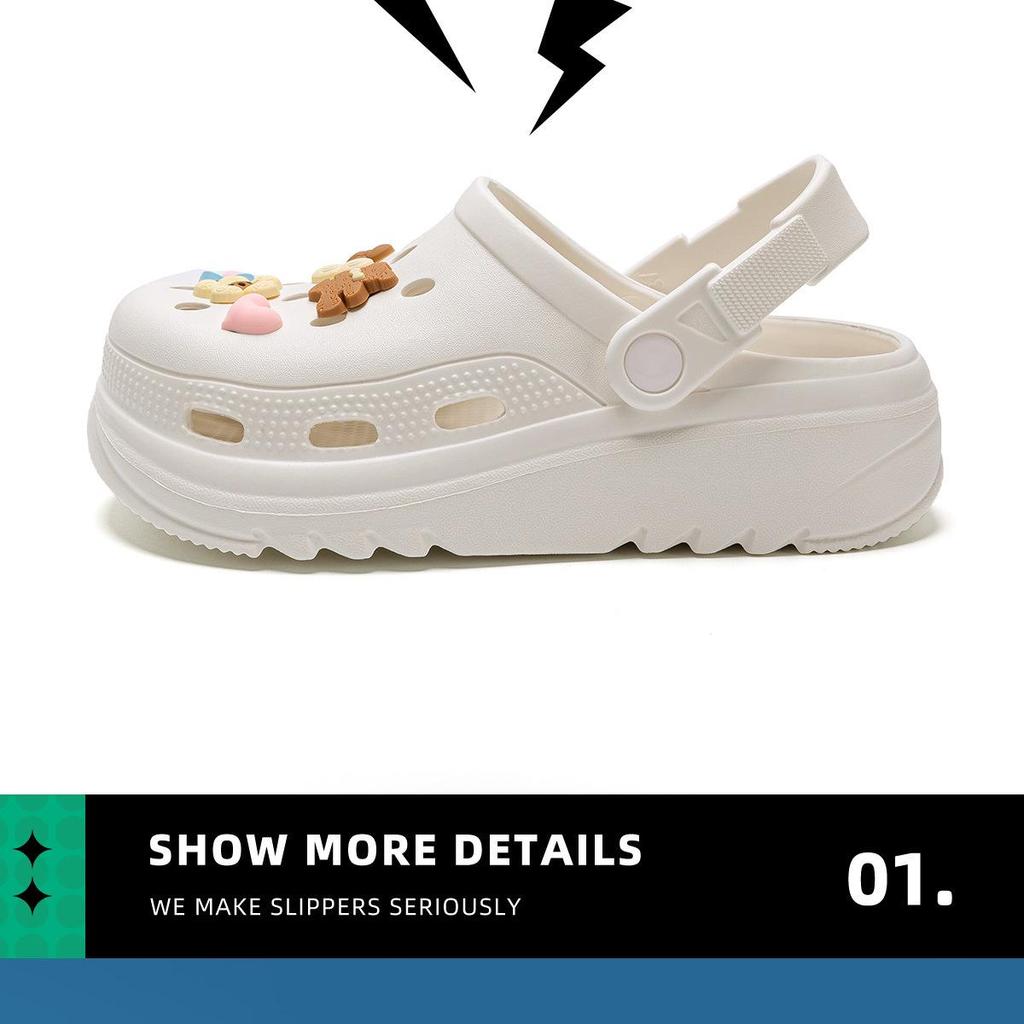 Женские пляжные туфли на толстой подошве с противоскользящим эффектом 2024: Закрытый носок, Дизайн с отверстиями, Полушлепанцы для летней уличной носки.