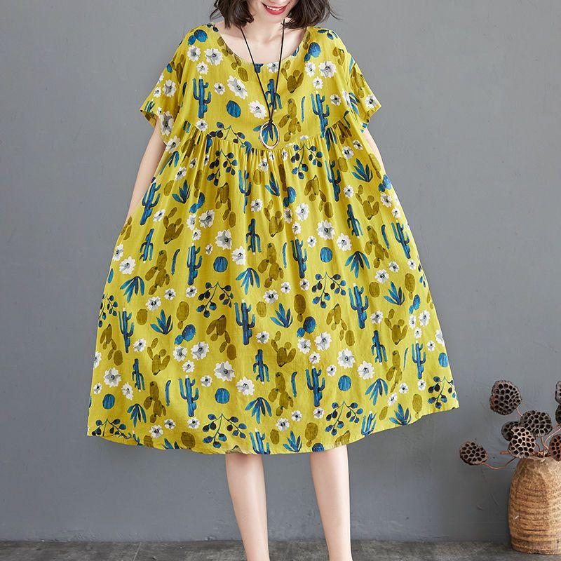 Летнее платье больших размеров для женщин, свободные повседневные платья с коротким рукавом, пляжное платье-миди для отпуска