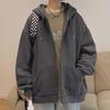 Мужской кардиган с капюшоном на молнии в корейском стиле — модная однотонная толстовка свободного кроя для осени и зимы