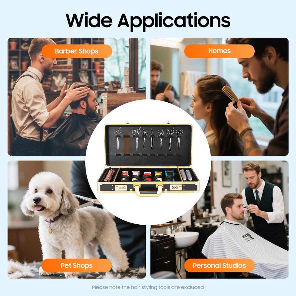 Lockable Aluminum Barber Case, Professional Stylist Organizer with 3-Digit Lock for Hairstylist, Makeup, Pet Groomer Tools