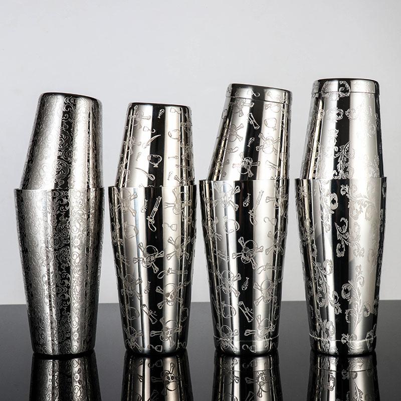 500ml/800ml Engraving Skull Stainless Steel Cocktail Boston Bar Shaker Bar Tools Barware
