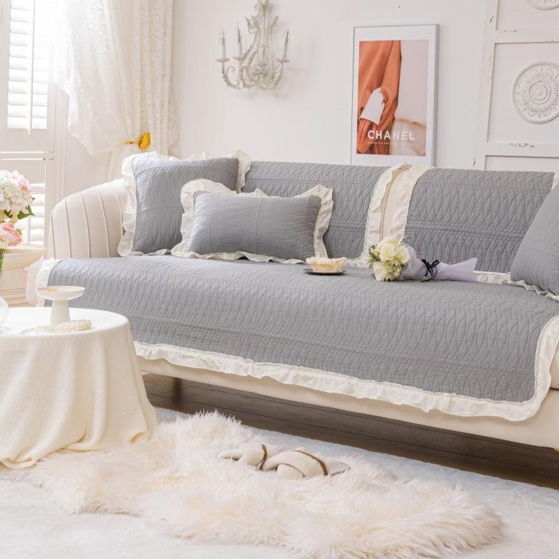 Подушка на диван из чистого хлопка с оборкой, универсальная для всех сезонов, хлопковая ткань, нескользящая ткань для чехла на подушку сиденья, простой современный чехол на диван