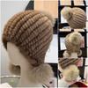 Winter Fashion Real Mink Fur Hat For Women Knitted Mink Fur Ear Warm Cap The Spiral Beanies Cap With Fox Fur Pompom On The Top