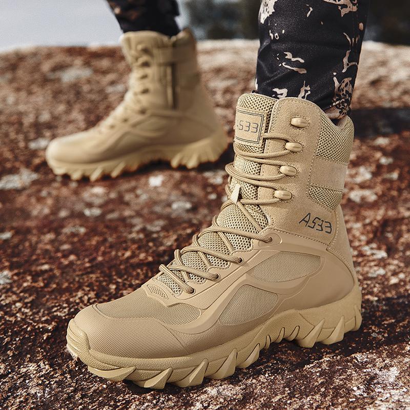 New Men High Quality Brand Leather Boots Tactical Desert Combat Boots Men's Outdoor Hiking Shoes Work Safty Ankle Boots