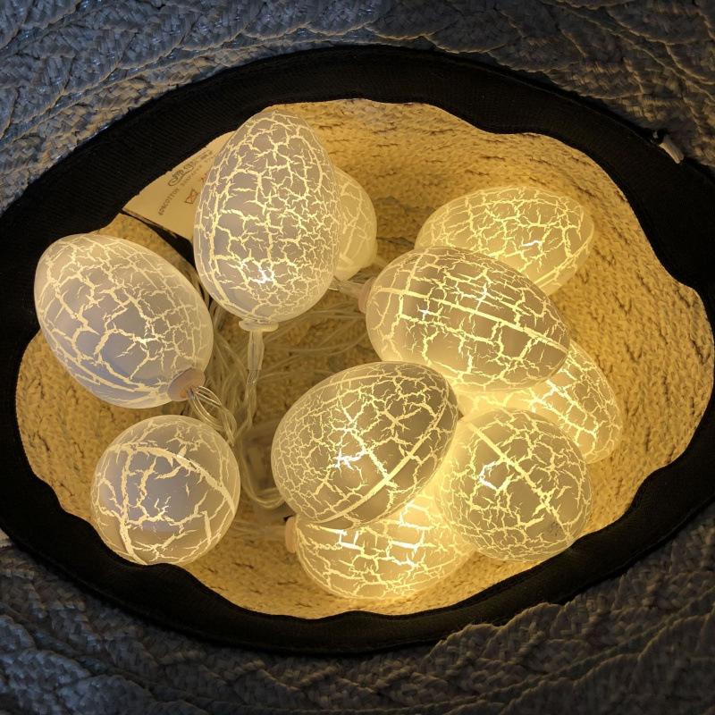 Easter LED Crackle Egg & Bunny String Lights with Star Cotton Ball Decor
