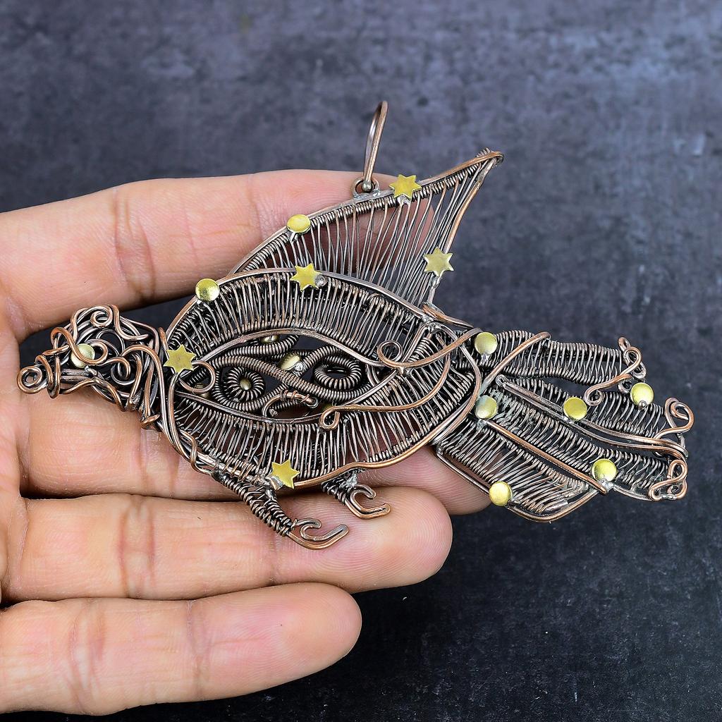 Павлин Внешний вид Ручная работа Медная проволока Обертка Ювелирная подвеска 3,15" o8S06