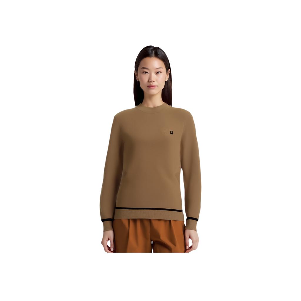 Fila Серия Гольф Простой Повседневный Спорт Тренировки Удобный Универсальный Высококлассный Вязаный Свитер Женский свитер Коричневый A11W545414FBN