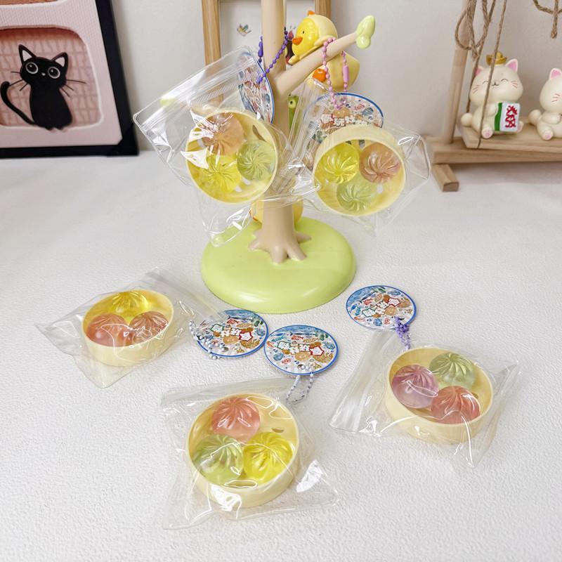 Cute  Dumpling Bun Toy 1/3Pcs with Steamer Squeeze Stress Relief Fidget for Kids Classroom Reward Gift