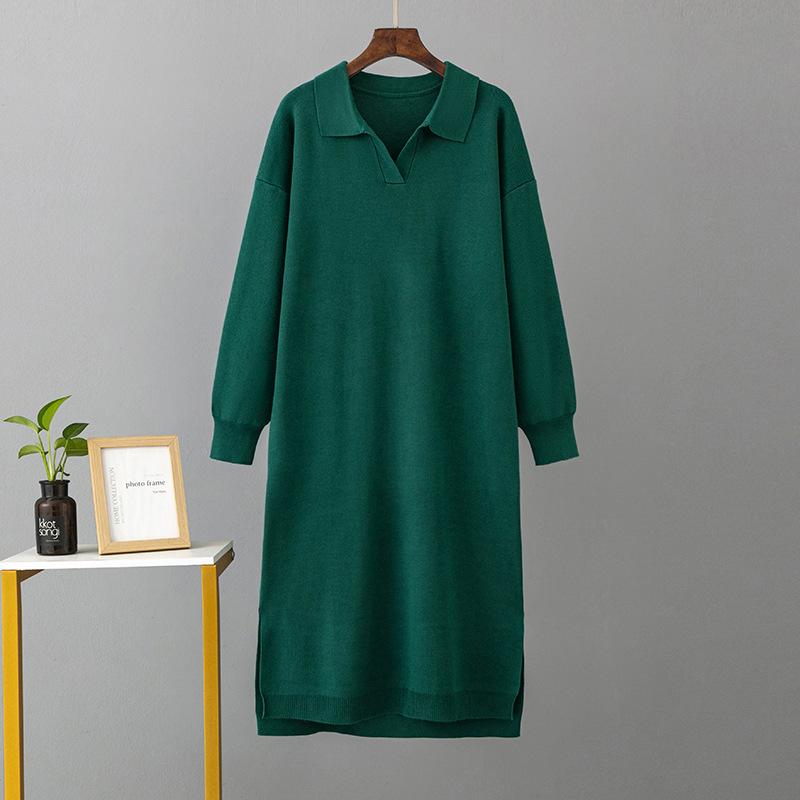Autumn and Winter Women's Sweater Dress Polo Neck Bottom Knitting Long Dress Loose Plus Size Solid Colour Dresses