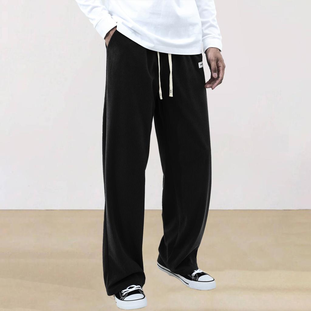 Spring and Autumn Solid Color Lace Sports Pants Simple Straight Leg Pants Men's Casual Pants Wide Leg Pants