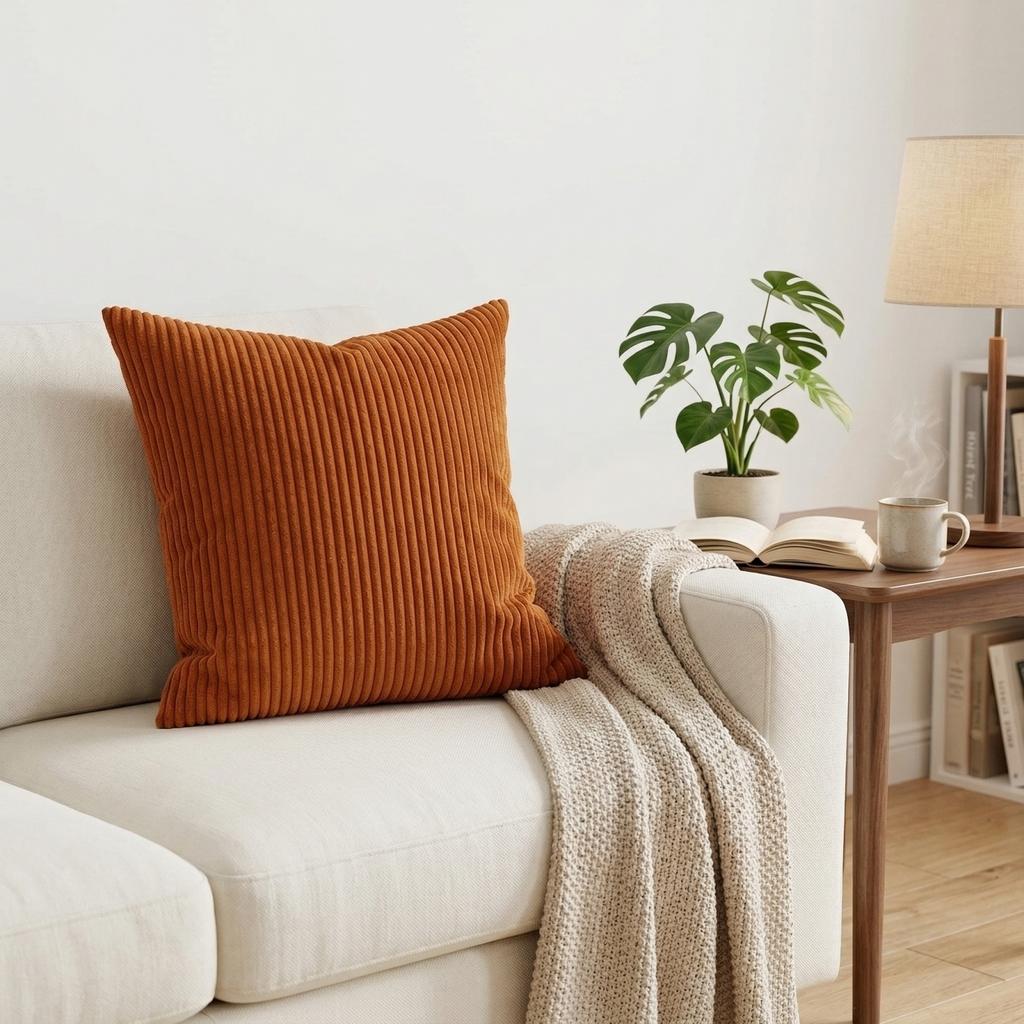 Fine Stripe Corduroy Throw Pillow Cover For Living Room Sofa