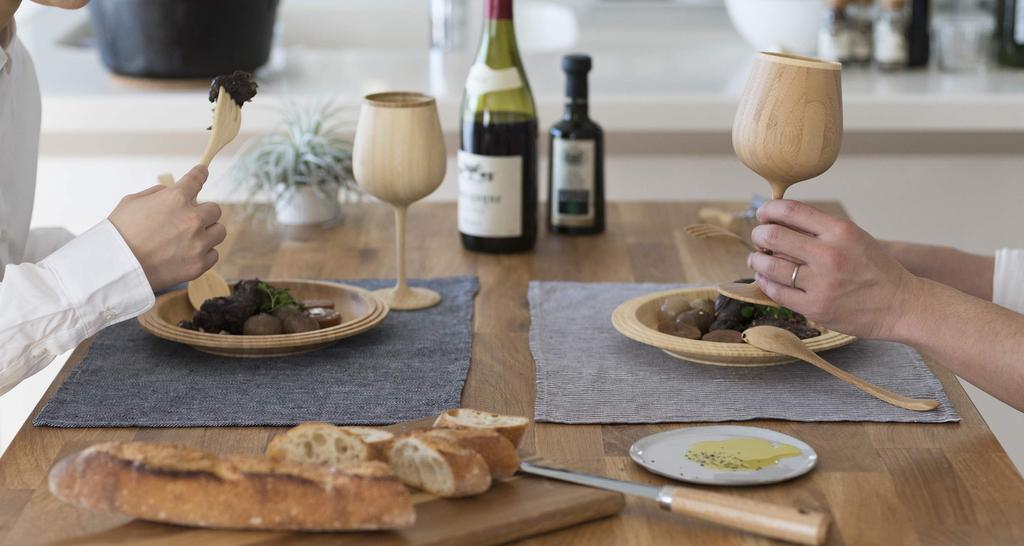 RIVERET Wine Glass Burgundy 380ml Pair Set Bamboo Dishwasher Safe White/Brown RV-118WB