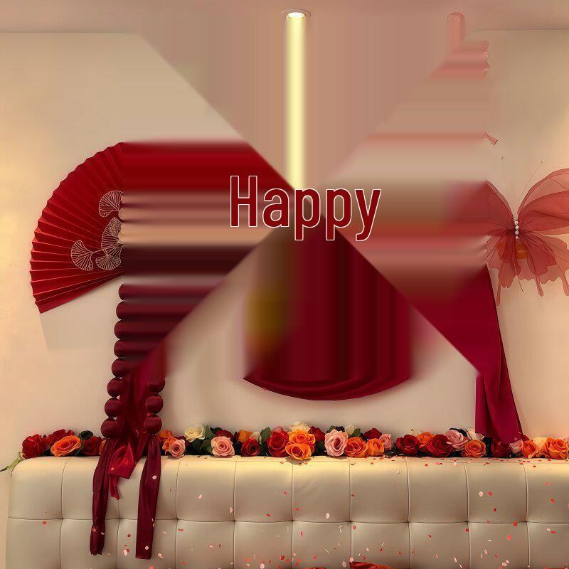 Wedding Room Décor Set: Bride's Bedroom with Double Happiness Wall and Floral Accents