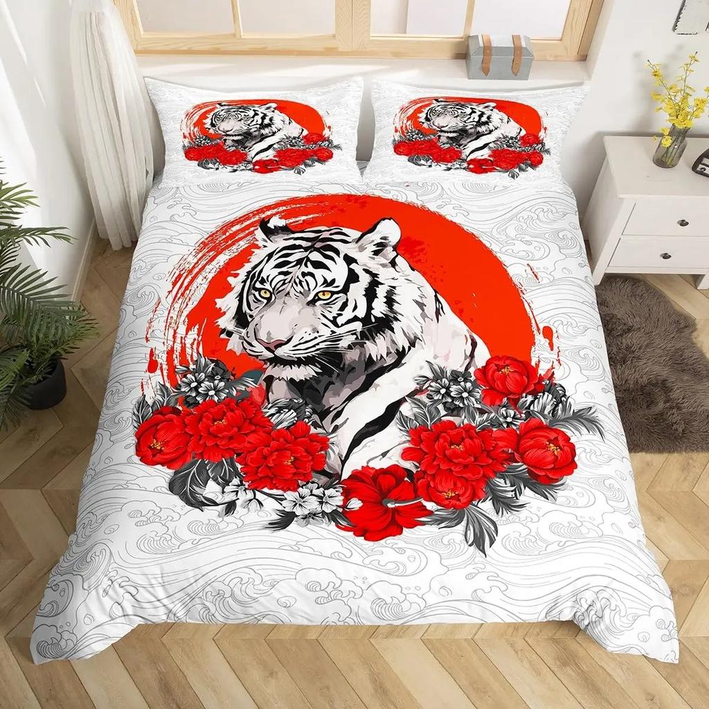 Комплект постельного белья Тигр Кинг Квин Одеяло с дикими животными Постельное белье Дикая природа Пододеяльник Современное искусство Покрывало для мальчиков Девочек Декор спальни