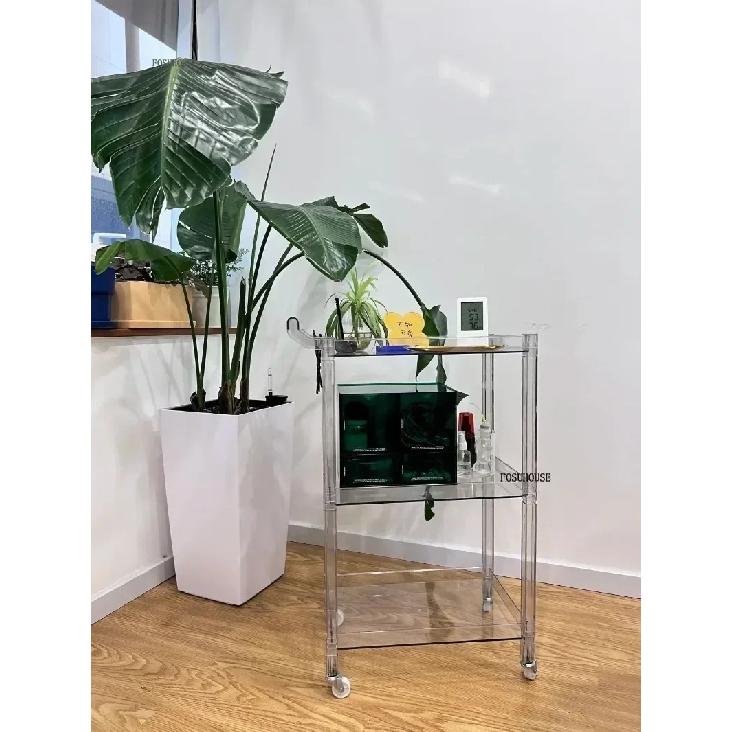 Plastic Nordic Transparent Acrylic Kitchen Cart Household Storage Shelf Hand Cart Portable Trolley Living Room Side Table o