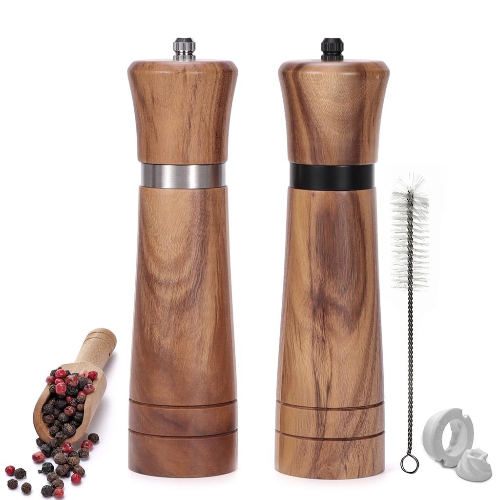 Pepper Grinder, Wood Salt and Pepper Grinder Mills Sets (included a Spare Ceramic and Brush), Salt Shakers for Your Kitchen