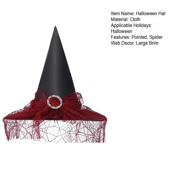 Хэллоуин Шляпа Ведьмы Кружева Паутина Декор Большие Поля Острый Волшебница Волшебница Косплей Дом с Привидениями Карнавальный Костюм Партии Кепка Головной Убор