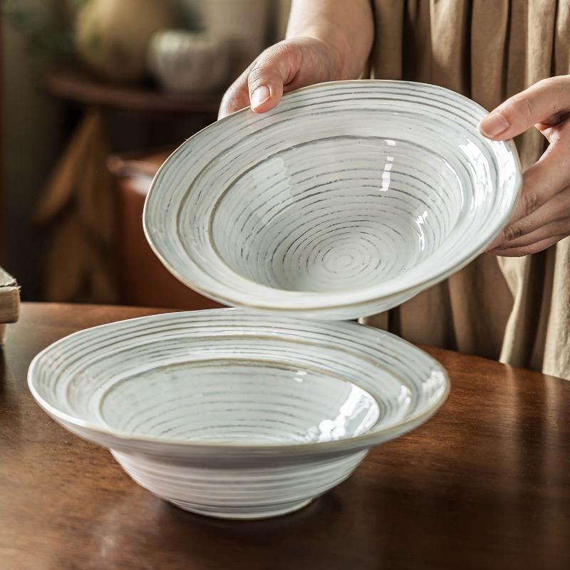 BEPAN 1pc/2pc Japanese Style Straw Hat Bowl Tableware Home Retro Style Creative Ceramic Bowl Fruit Salad Bowl
