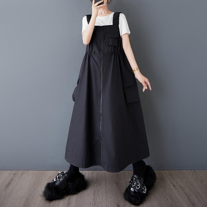 DIMANAF 2025 Новое Летнее Платье Женское Длинное Без Рукавов Платье с Поясом Базовое Однотонное Модное На Молнии Повседневное Свободное