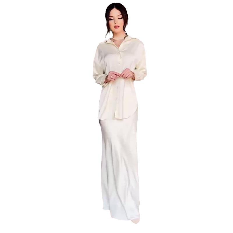 2024 Осень Женский Однотонный Элегантный Приталенный Комплект Длинного Платья с Завязкой на Талии