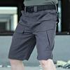 Men Cargo Shorts Elastic Waist Button Zipper Fly Pockets Casual Shorts Straight Wide Leg