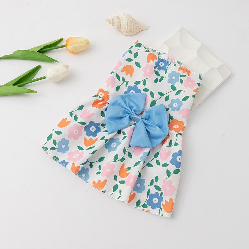 Summer Pet Dog Princess Dress Lace Bow Printed Skirt Sleeveless Floral Clothes for Small Medium Puppy Poodle Cat Party Apparel