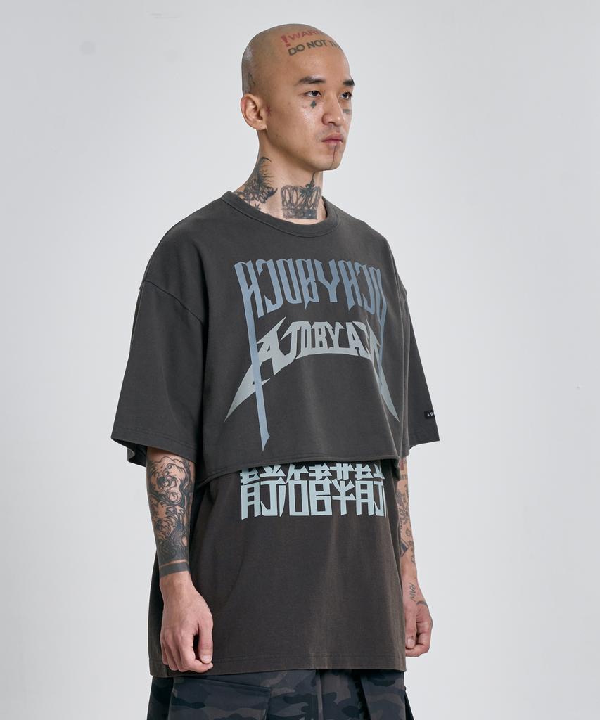 AJOBYAJO [Pba] Arch Logo Washed Layered T-Shirt [Charcoal]