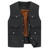 Мужской осенне-зимний жилет, толстый плюшевый жилет без рукавов на молнии с V-образным вырезом, сплошной цвет с несколькими карманами, жилет среднего возраста для отца-рыбалки, мужской зимний жилет, пальто