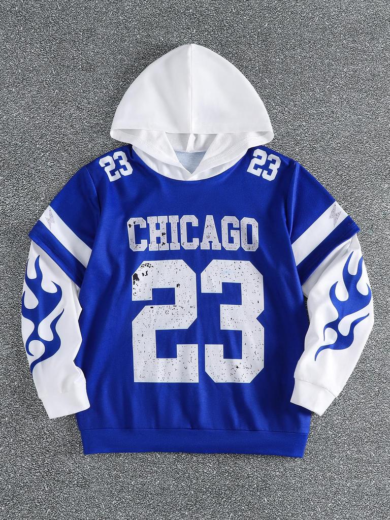 Boys' Casual Street-Style Long-Sleeve Sweatshirt – Classic "23" Print, Faux-Layered Design (Single Item) – Autumn/Winter Collection