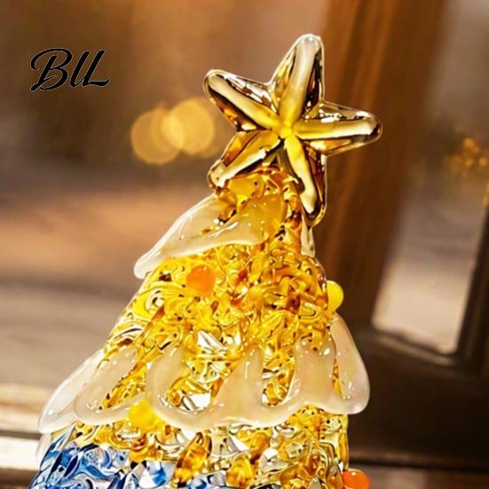Elegant Glass Tree Table Centerpiece Hand Blown Christmas Figurine, Mini Tabletop Festive Home Accents Xmas Ornament, Handmade Desktop Holiday