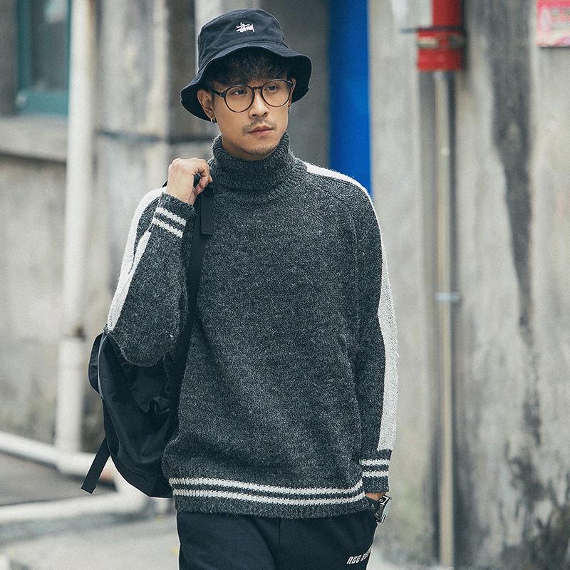Зимний теплый свитер с высоким воротом, Мужская водолазка, брендовые мужские свитера, приталенный пуловер, мужской трикотаж, мужской